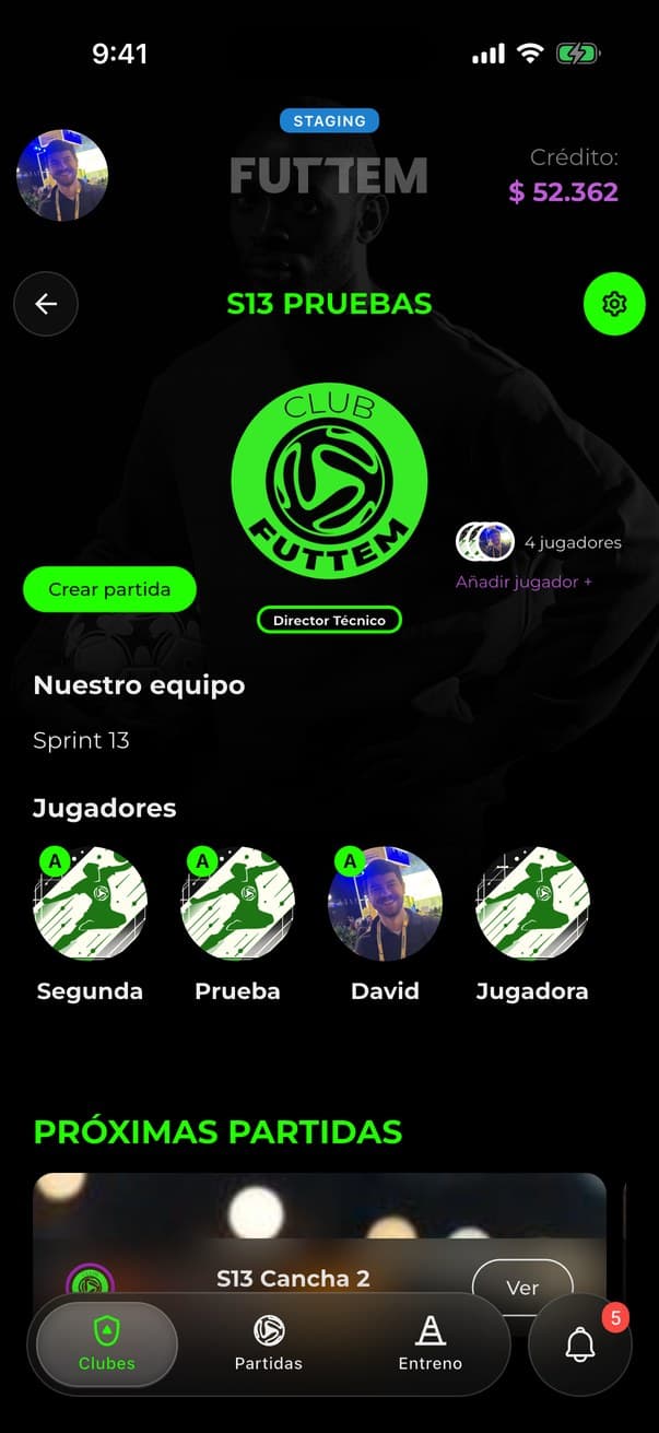 A club screen in the FUTTEM app