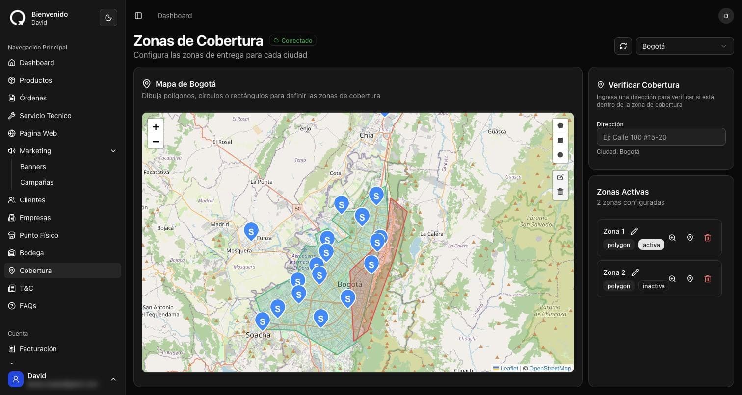 Coverage zones in the Imagiq admin panel