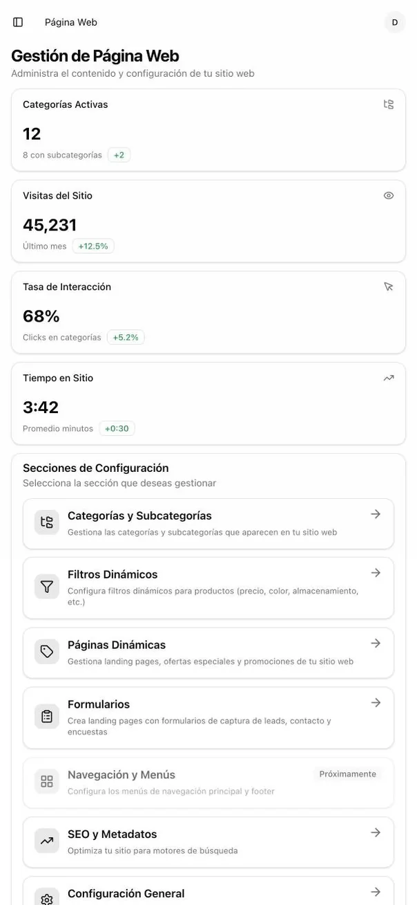 The same site management on a phone